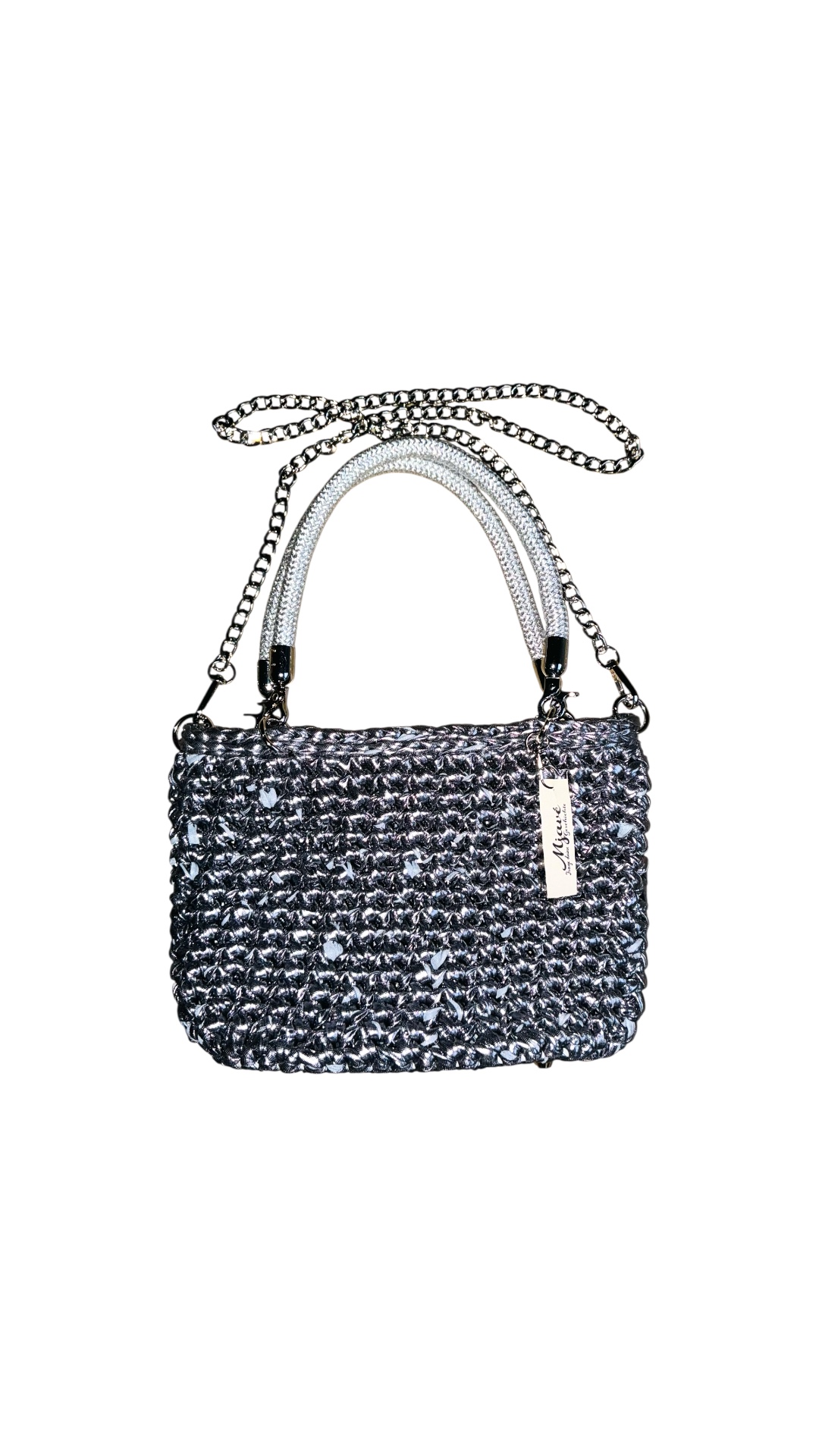 Gehäkelte Metallic Tasche aus T-Shirt Garn – handgemacht & stilvoll - Twyn. – Bild 12