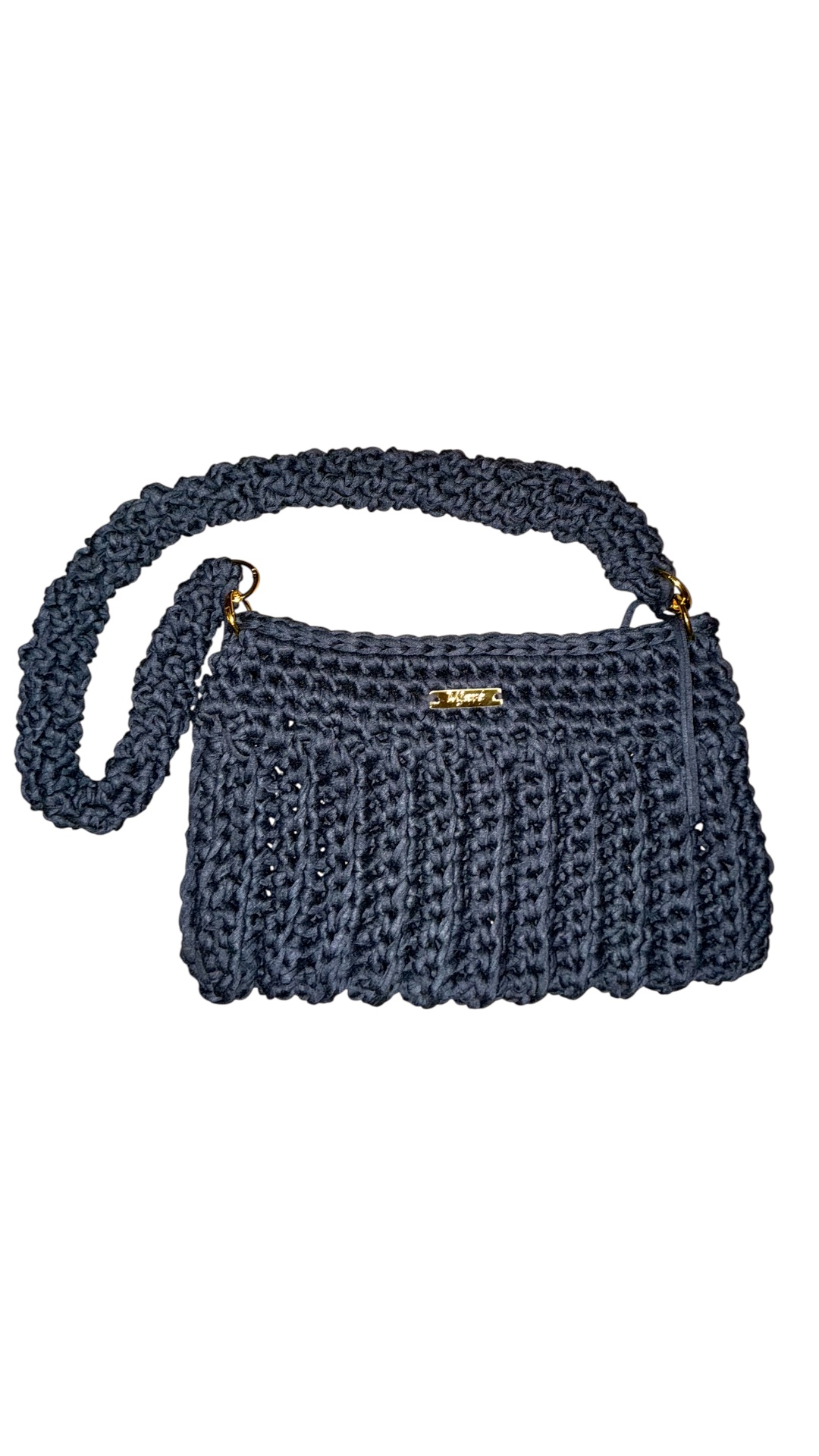 moderne Crochet Bag mit Fransen und Chain Handle Dunkelblau