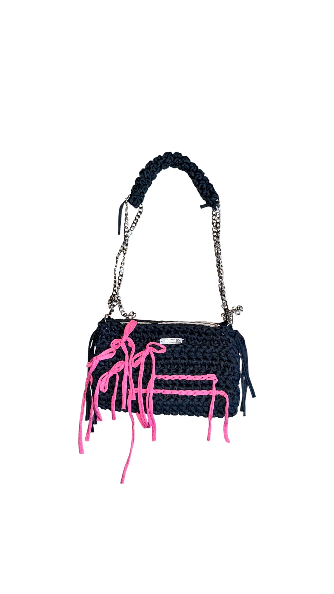 Rosa schwarz handgefertigte Boho Statement Tasche von MJAVÉ
