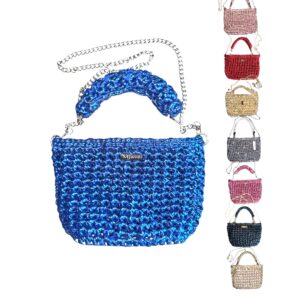 Gehäkelte Metallic Tasche aus T-Shirt Garn – handgemacht