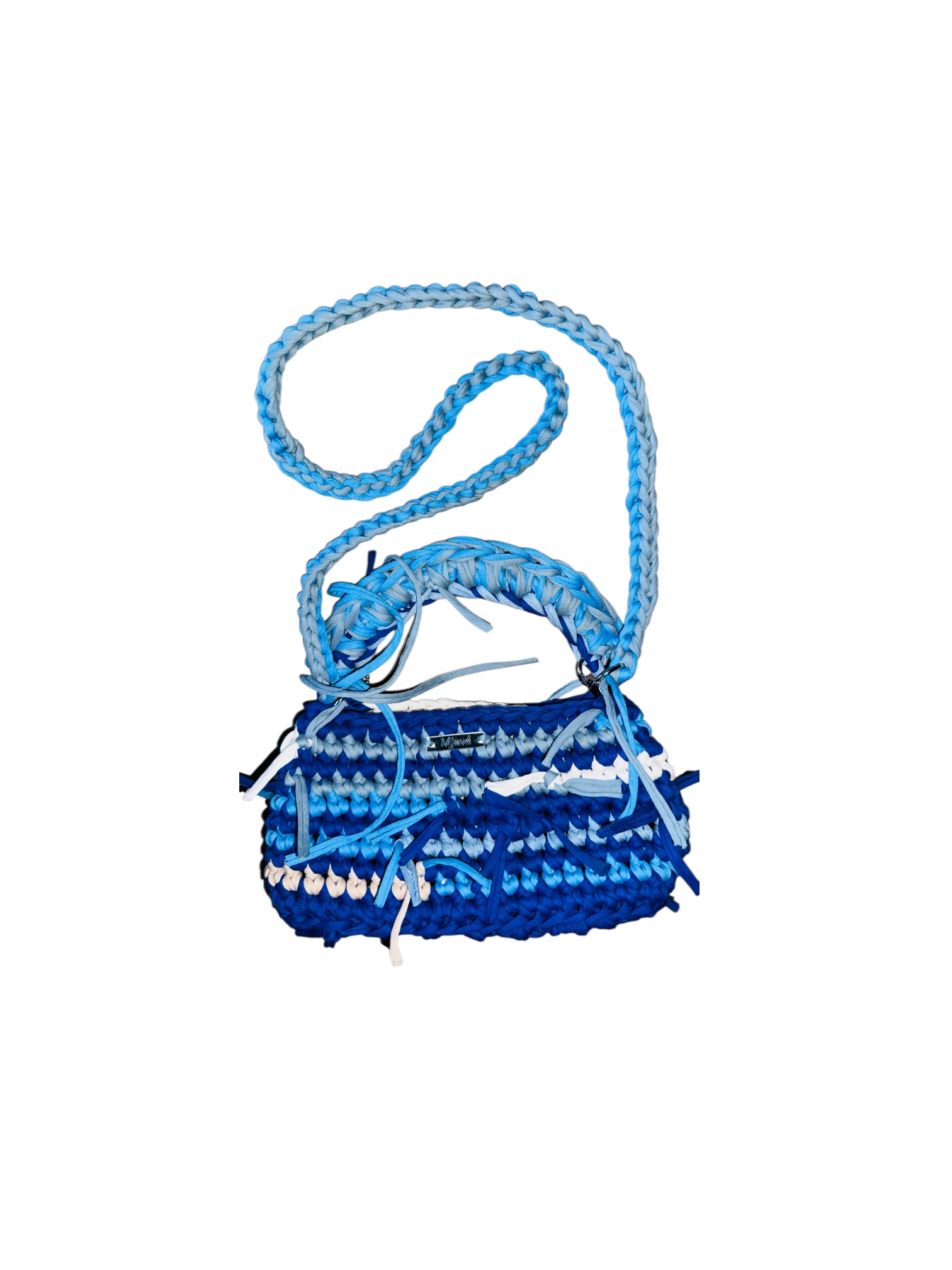 Handgemachte Häkeltasche aus recyceltem Textilgarn Fray in blau