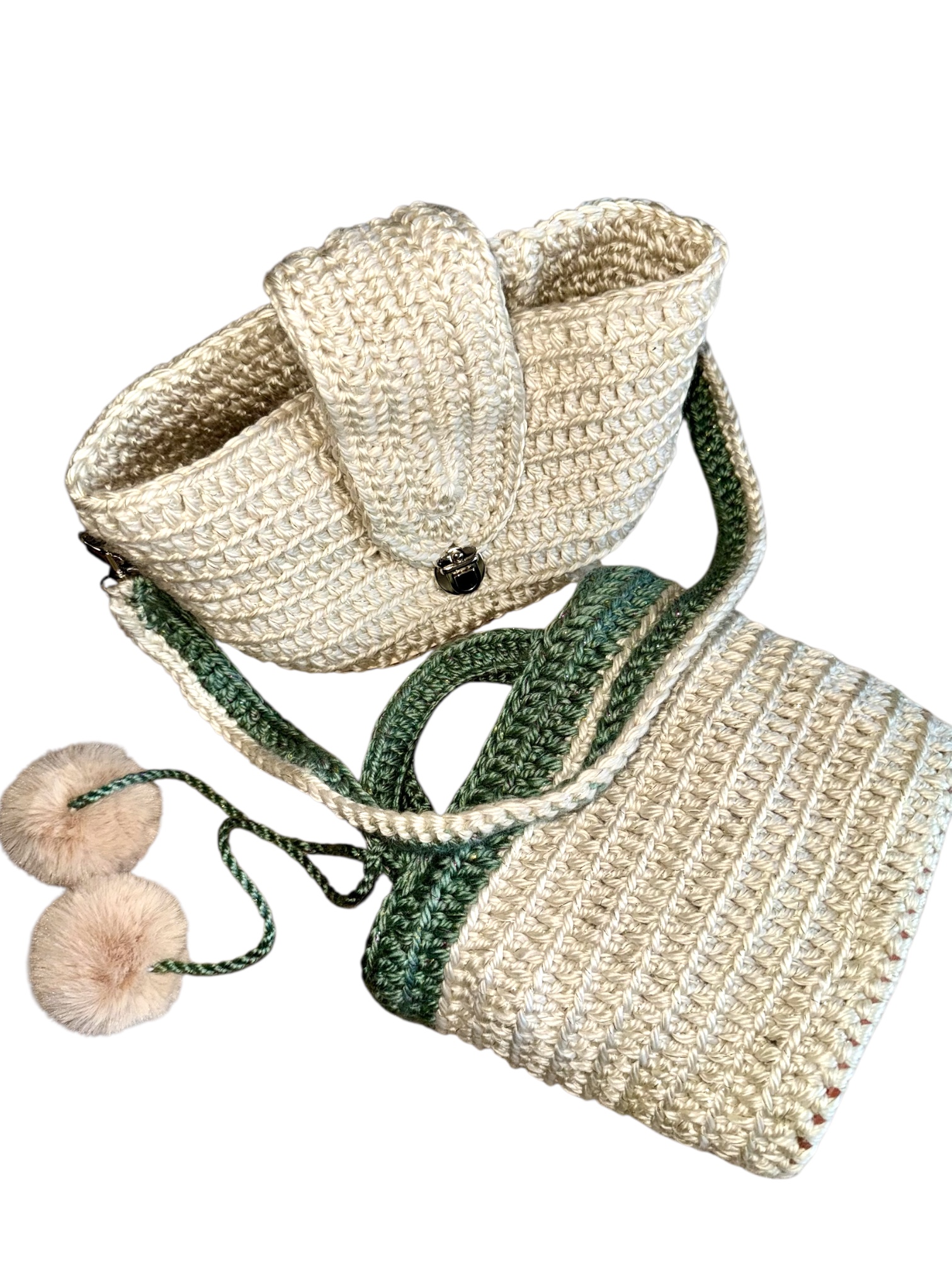 Acrylgarn Tasche beige grün