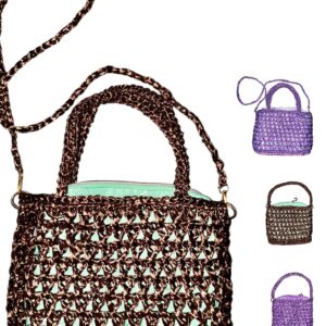 Raffia Tasche Boho Handgehäkelt Kleine Umhängetasche Leicht Sommer Stilvoll Geschenk für Frauen Ispie