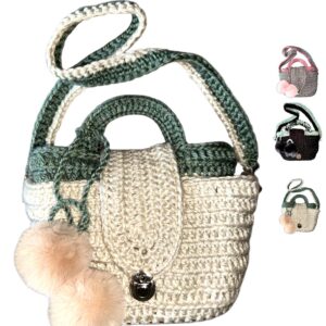 2er Set Häkel-Korbtasche 3-in-1 Handgemacht mit abnehmbarem Pompon Acryl Geschenk für Frauen Modern Praktisch