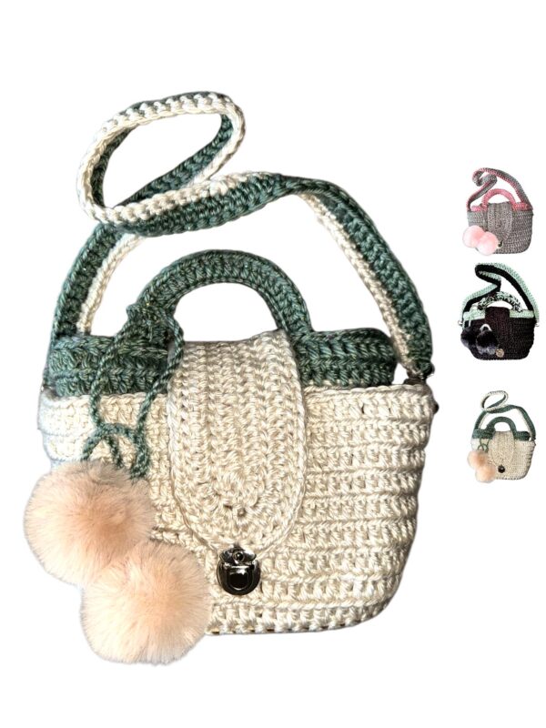 2er Set Häkel-Korbtasche 3-in-1 Handgemacht mit abnehmbarem Pompon Acryl Geschenk für Frauen Modern Praktisch