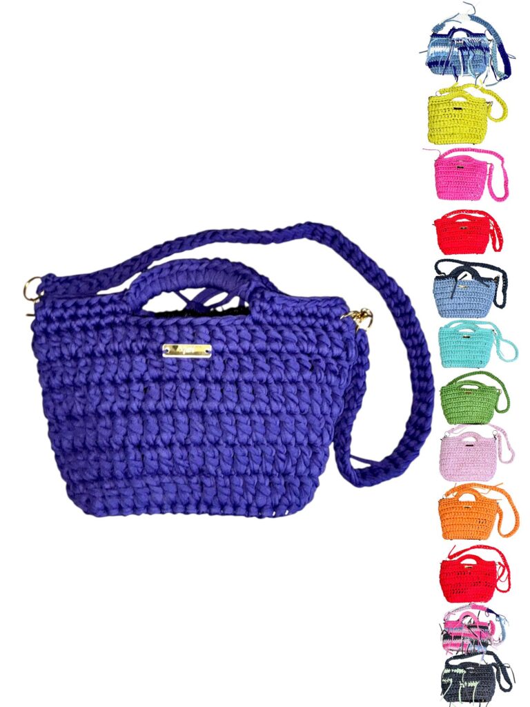 Noemi Häkel-Handtasche handgemacht aus nachhaltigem T-Shirt Garn in Violett