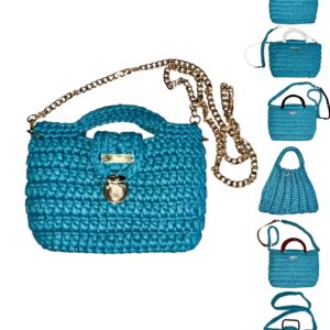 Gehäkelte Boho Umhängetasche Petrol, handgemacht aus Polyestergarn, Crossbody Bag, Einzelstück, Geschenk für Frauen