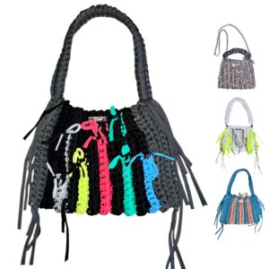 Häkel-Boho-Tasche „Édition Lumière“, recycelt & nachhaltig, aus T-Shirt-Garn, handgemacht, Wunschfarbe, Geschenkidee für Frauen