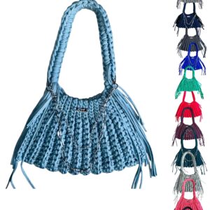 Lumière Édition Häkel-Handtasche Boho, recycelt & nachhaltig, aus T-Shirt-Garn, handgemacht, einzigartig, Wunschfarbe, Geschenk für Frauen