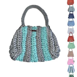 Häkel-Handtasche „Ariel“, recycelt & nachhaltig, aus T-Shirt-Garn, Boho, handgemacht, Wunschfarbe, Geschenkidee für Frauen