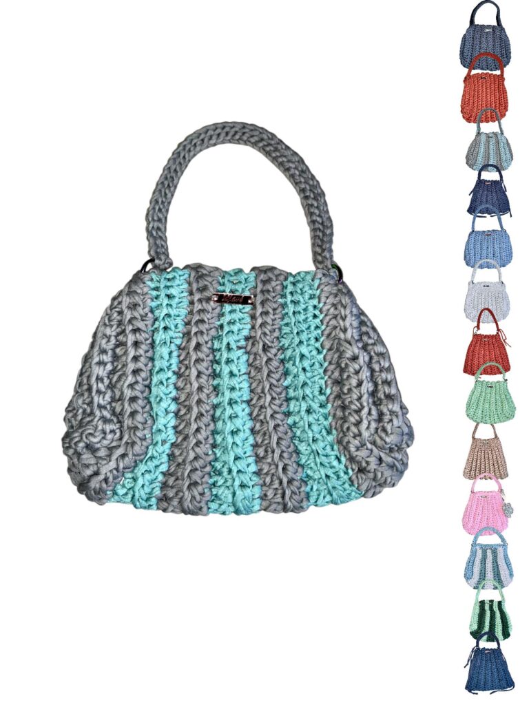 Nachhaltige Häkeltasche handmade aus recyceltem T-Shirt-Garn in Wunschfarbe