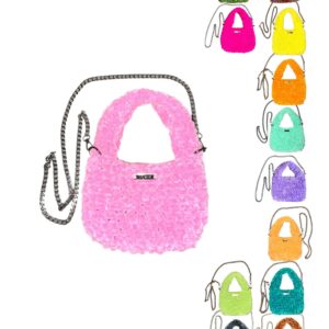 Chenille Mini Bag Handytasche, flauschige Tasche, Smartphone Crossbody, kleine Abendtasche mit Kette Gold Silber Größe ca. 21×29×4 cm Clinté
