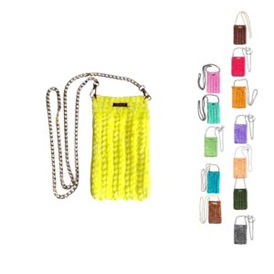 Mini Bag Glitzer Chenille Handytasche mit Kette Gold Silber Smartphone Abendtasche Geschenk