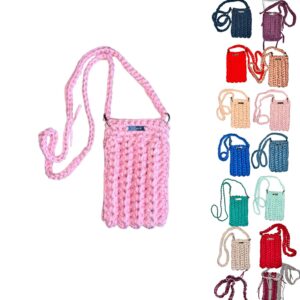 ESSENZA Häkel-Handytasche Mini, recycelt & nachhaltig, aus T-Shirt-Garn, handgemacht, Boho, Wunschfarbe, Geschenk für Frauen