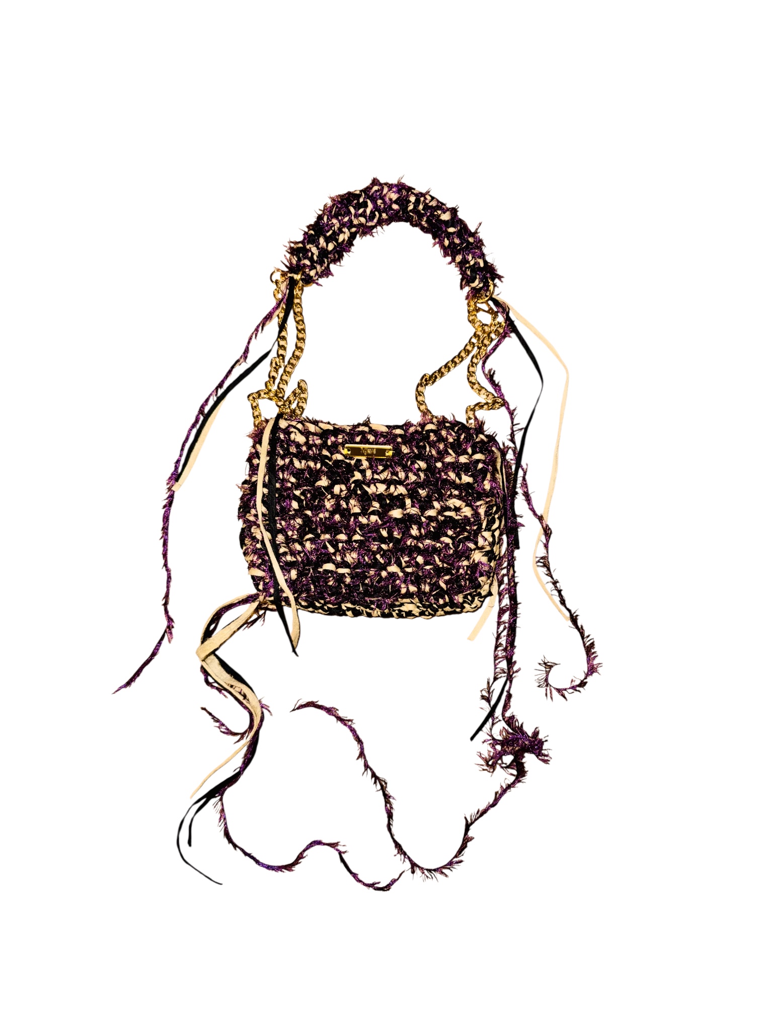 RAFYUM leichte Raffia Tasche Bag in Beige lila handgefertigt