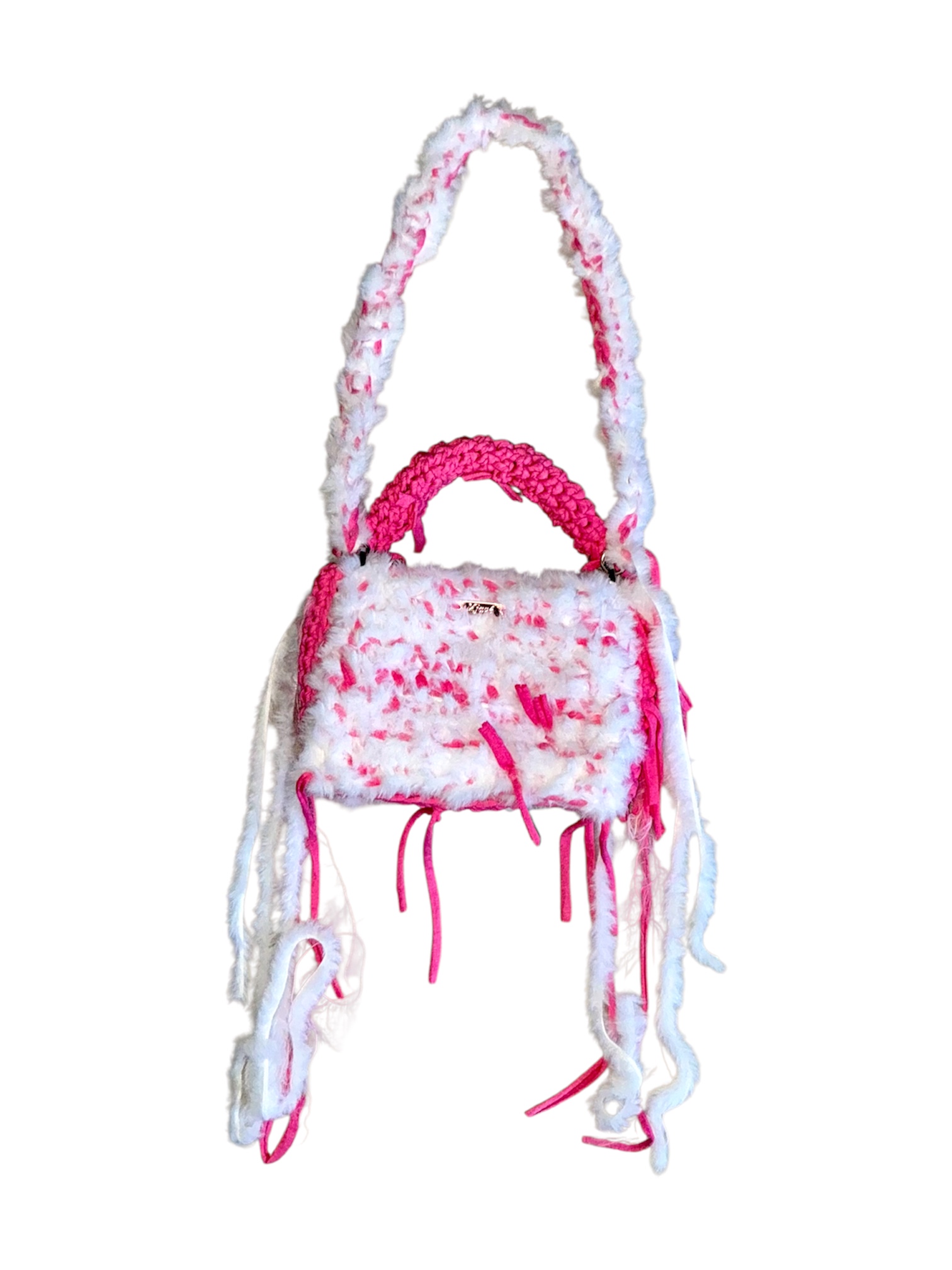 Gehäkelte Teddy Handtasche In weiß rosa