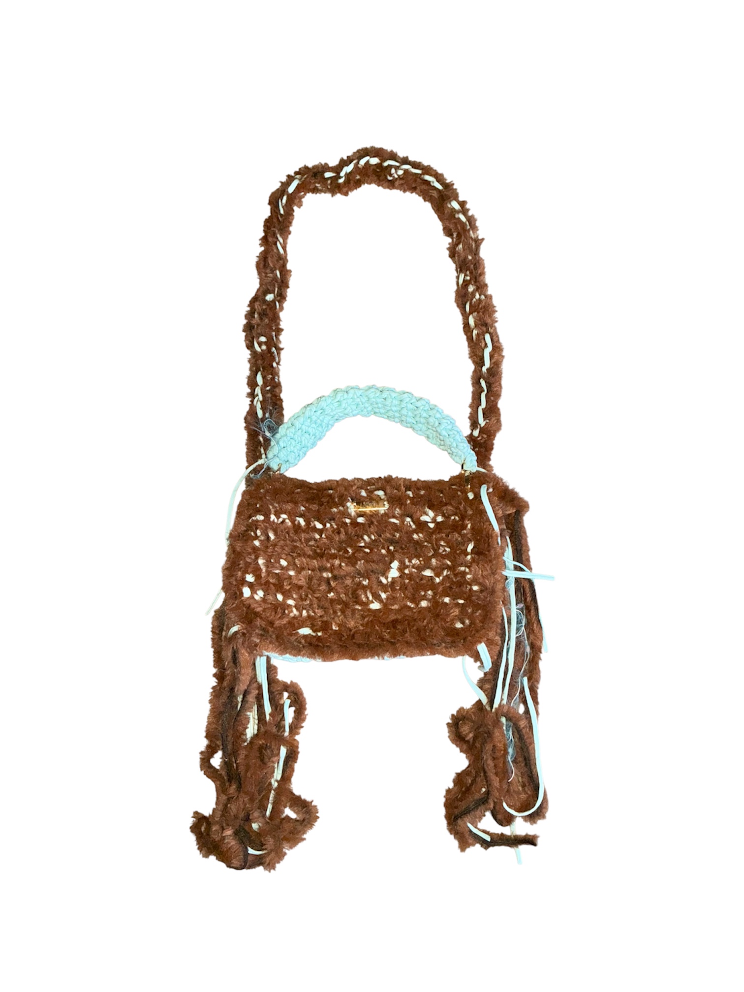 Flauschige Handmade Tasche in braun mint