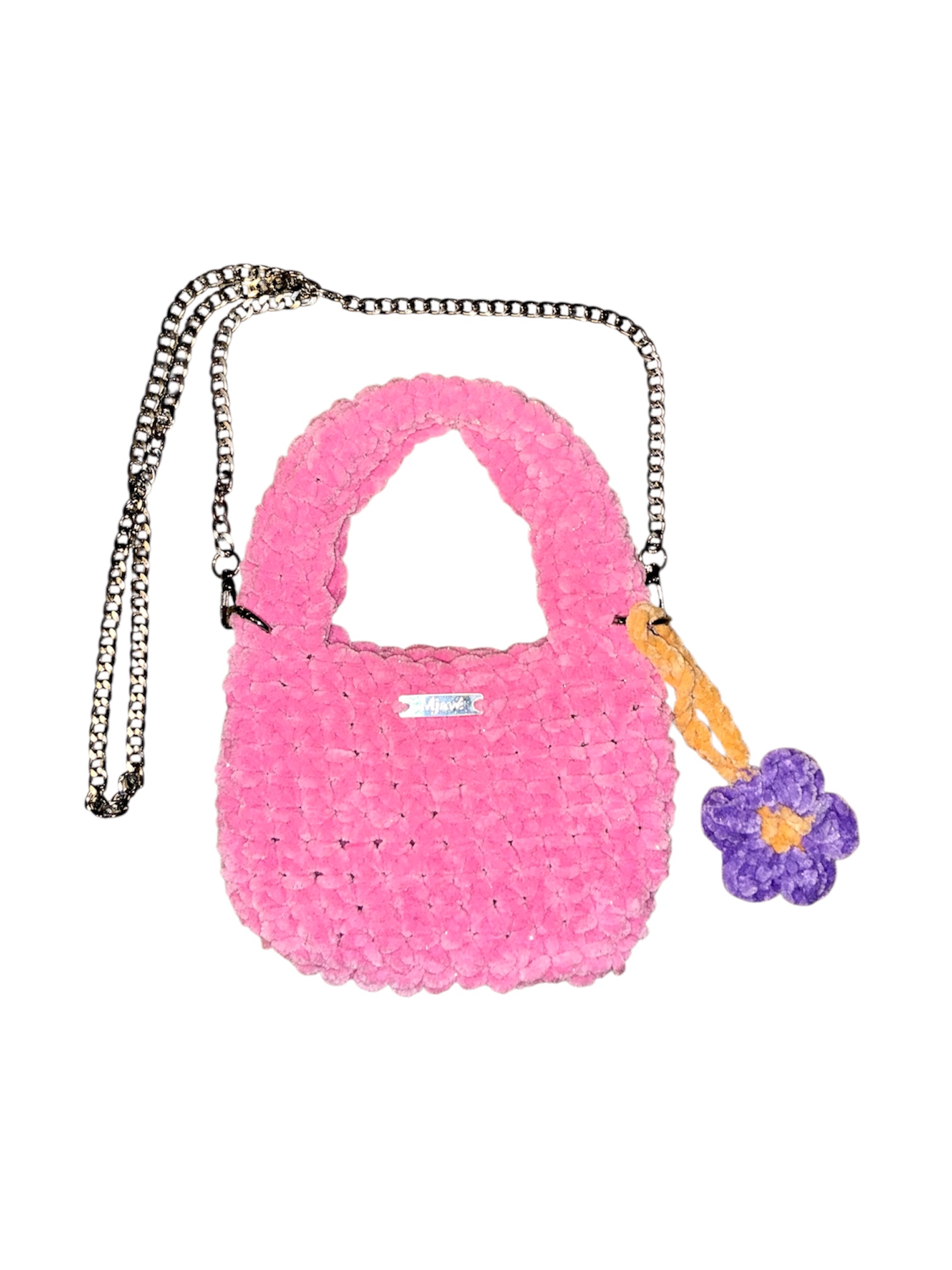 Chenille Mini Bag handgefertigt mit goldener Kette