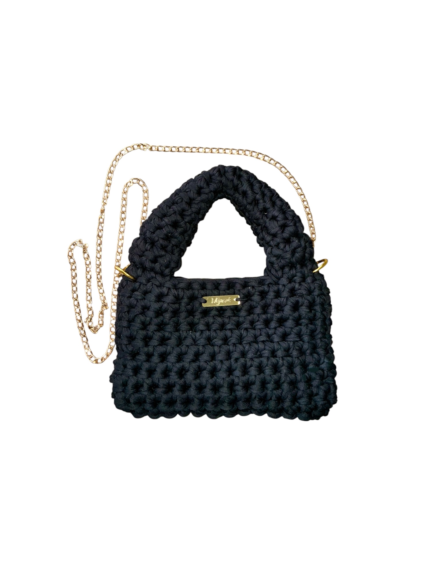 Nachhaltige handgehäkelte Handtasche in schwarz